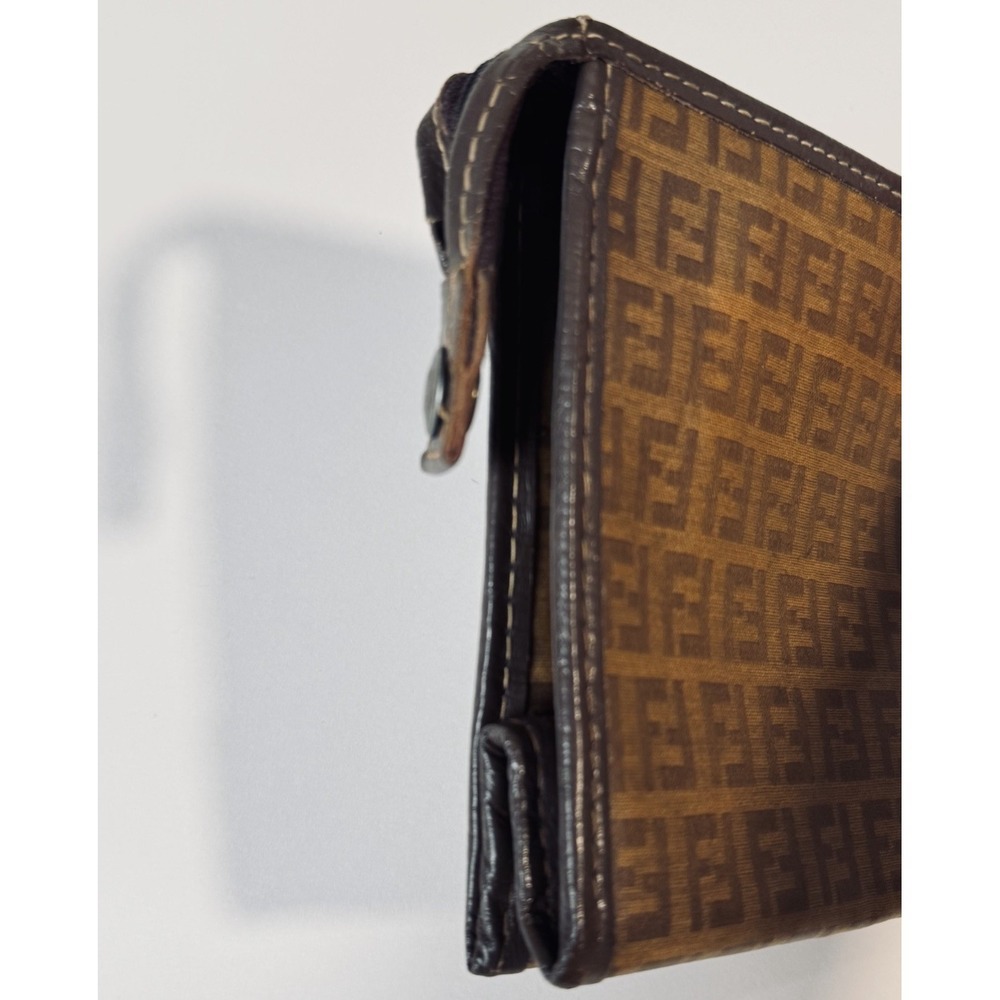 Fendi Zucca FF Logo Monogram Brown Canvas w/ Leather Trim Large Pouch Clutch Bag - Picture 3 of 9